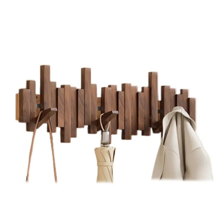 Stijlvolle houten piano wandkapstok van walnoot en beukenhout, perfect voor hal of entree.