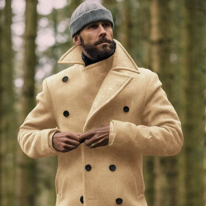 Stijlvolle katoenen herenjas in kaki, tijdloos design, geschikt voor winter en herfst, veelzijdig en elegant.