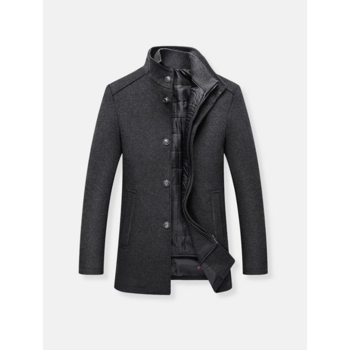 Bruine heren wintermantel met klassieke snit, ideaal voor koude dagen. Combineert warmte met een stijlvolle look.