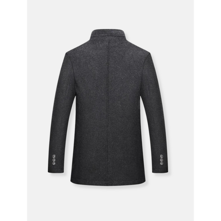 Grijze heren wintermantel, warm en tijdloos. Essentiële bovenkleding die zowel casual als formeel gedragen kan worden.