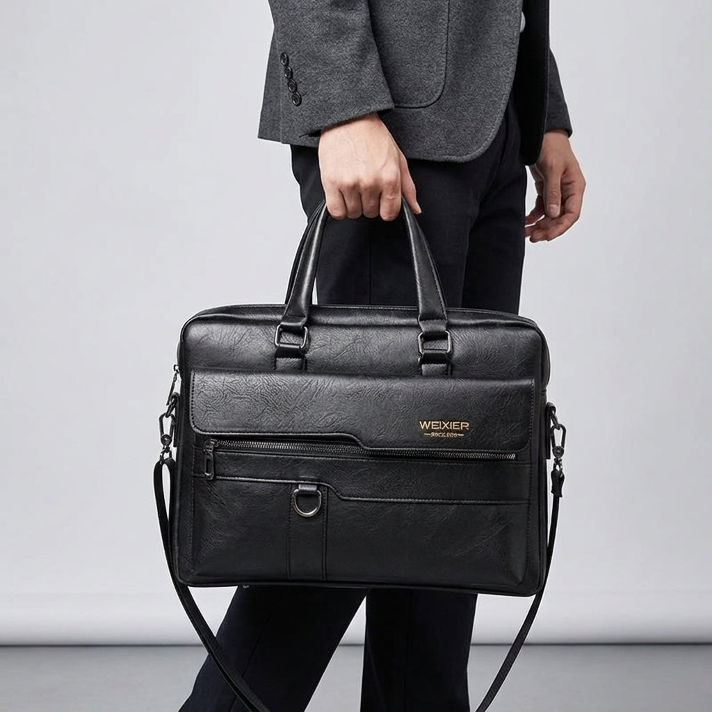Elegante PU lederen laptoptas MetroBrief met verstelbare schouderband, een stijlvolle werktas voor professionals.