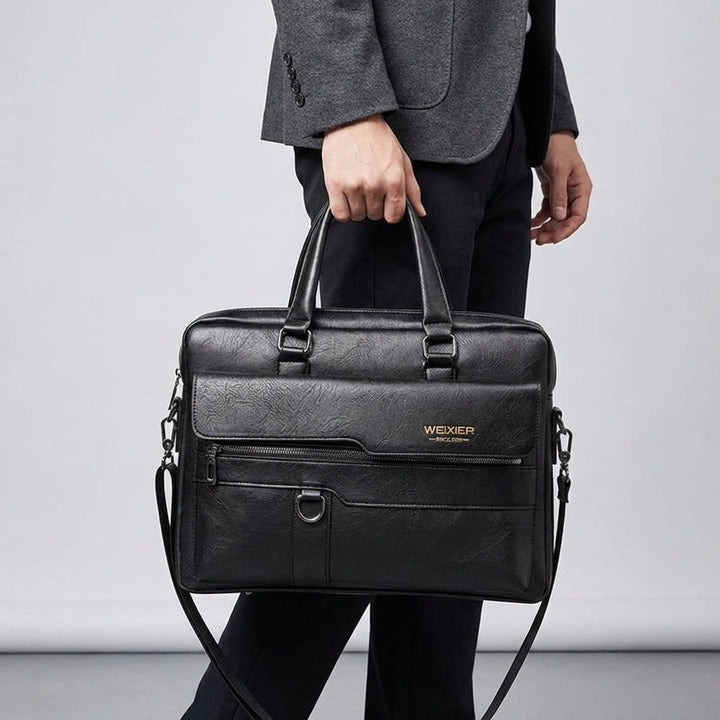 Elegante PU lederen laptoptas MetroBrief met verstelbare schouderband, een stijlvolle werktas voor professionals.