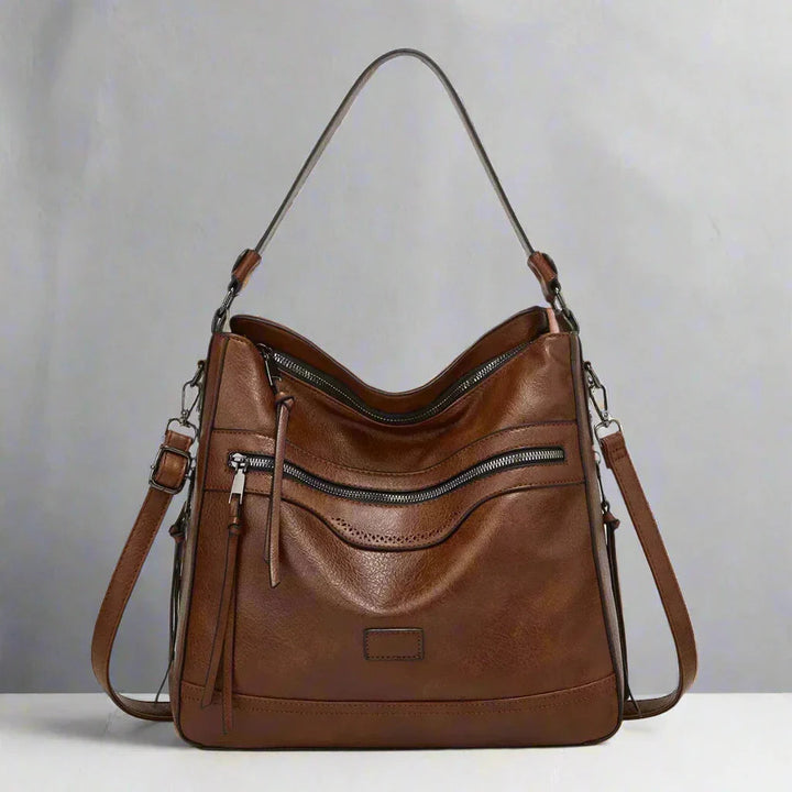 Stijlvolle retro leren tas voor dames in zwart, hoogwaardig leer, tijdloos design, veelzijdig voor dagelijks gebruik.