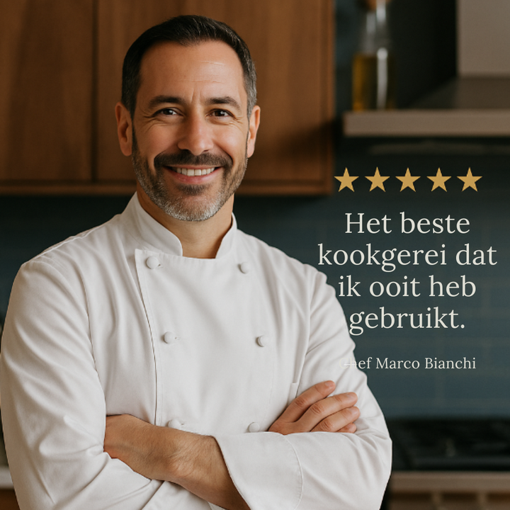 Stevige titanium koekenpan met gehamerde textuur. Zorgt voor gelijkmatige warmteverdeling, ideaal om te koken.