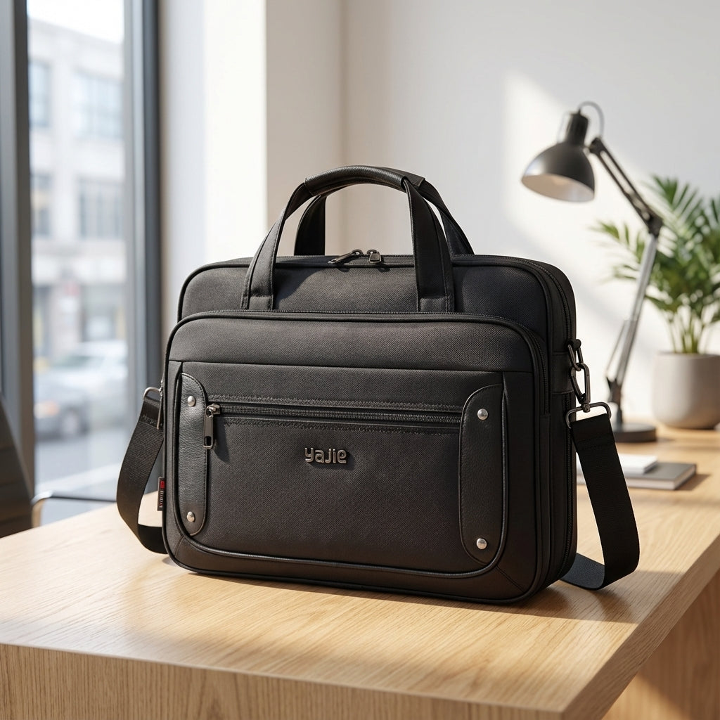 Stijlvolle urban canvas laptoptas (UrbanBrief) met ruime opbergvakken, ideaal voor werk of reizen.