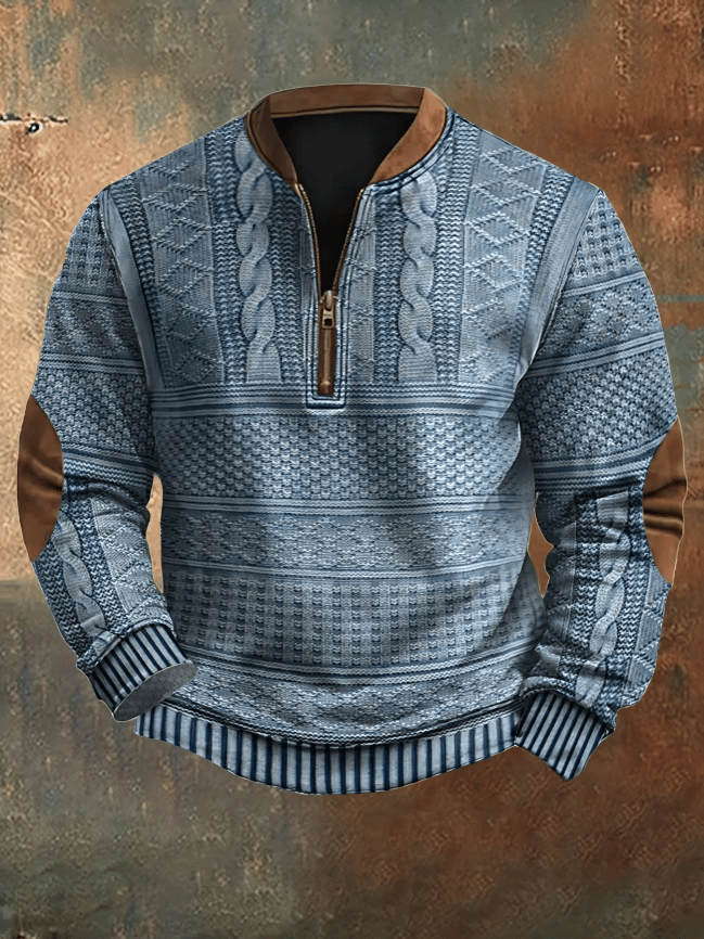 Comfortabele gebreide heren trui met rits, vintage stijl, perfect voor casual winterkleding en dagelijks gebruik.