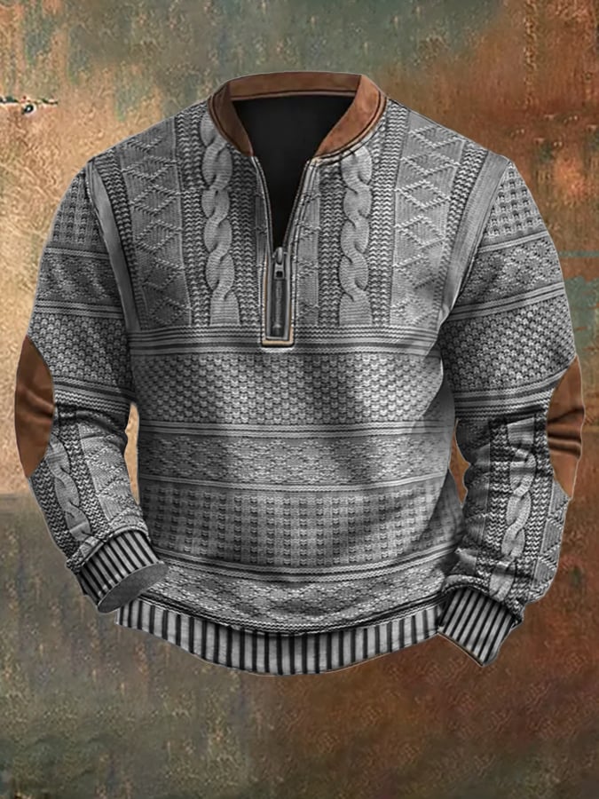 Vintage gebreide heren trui met halve rits. Comfortabele mannenkleding voor een stijlvolle, dagelijkse look.