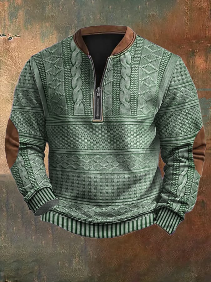 Warme gebreide heren sweater met rits in vintage stijl. Comfortabele winter mode, ideaal voor casual gelegenheden.