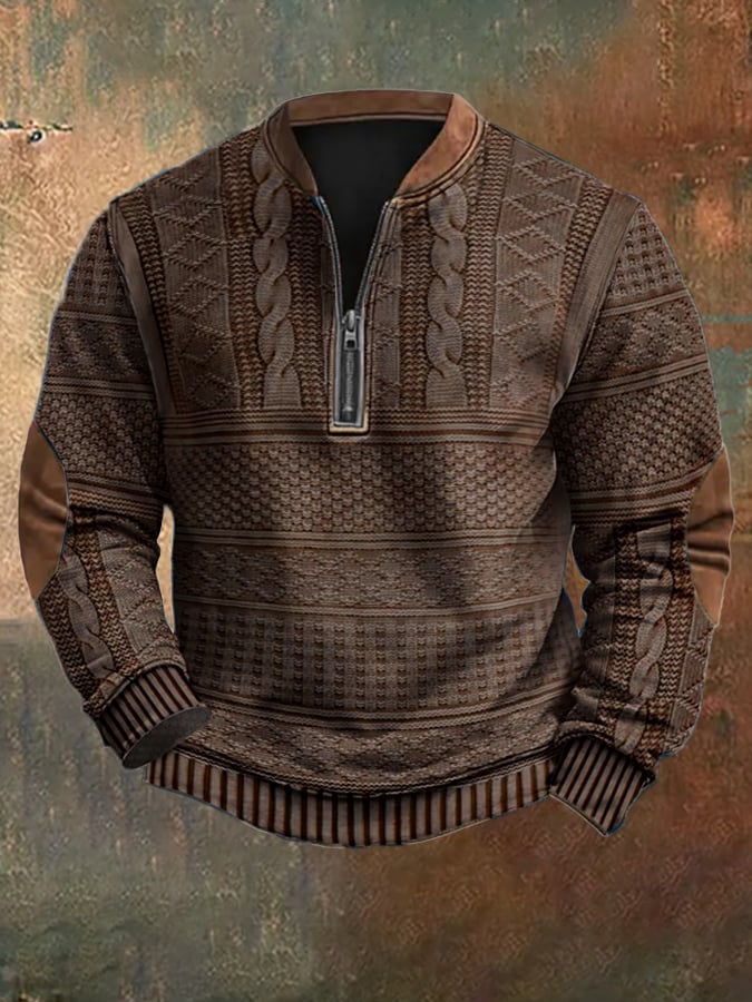 Trendy heren trui: gebreide vintage sweater met rits, geschikt voor diverse casual en stijlvolle winter outfits.