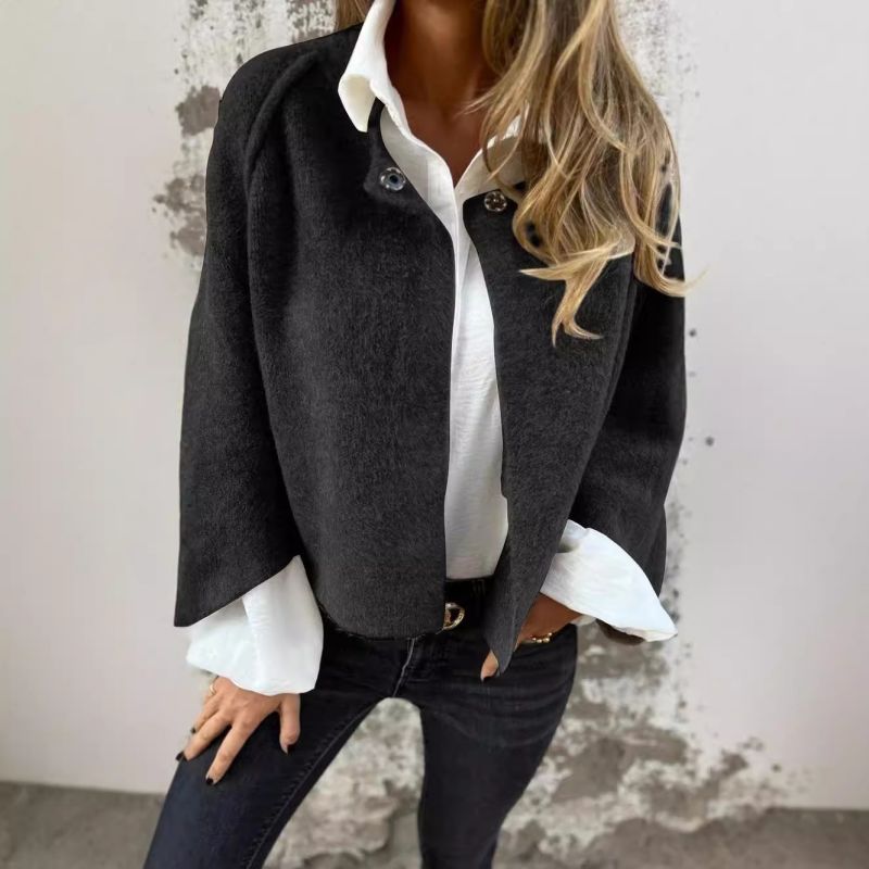 "Stijlvolle wolmix dames tussenjas in meerdere kleuren met harige textuur, oversized pasvorm en luxueuze uitstraling."