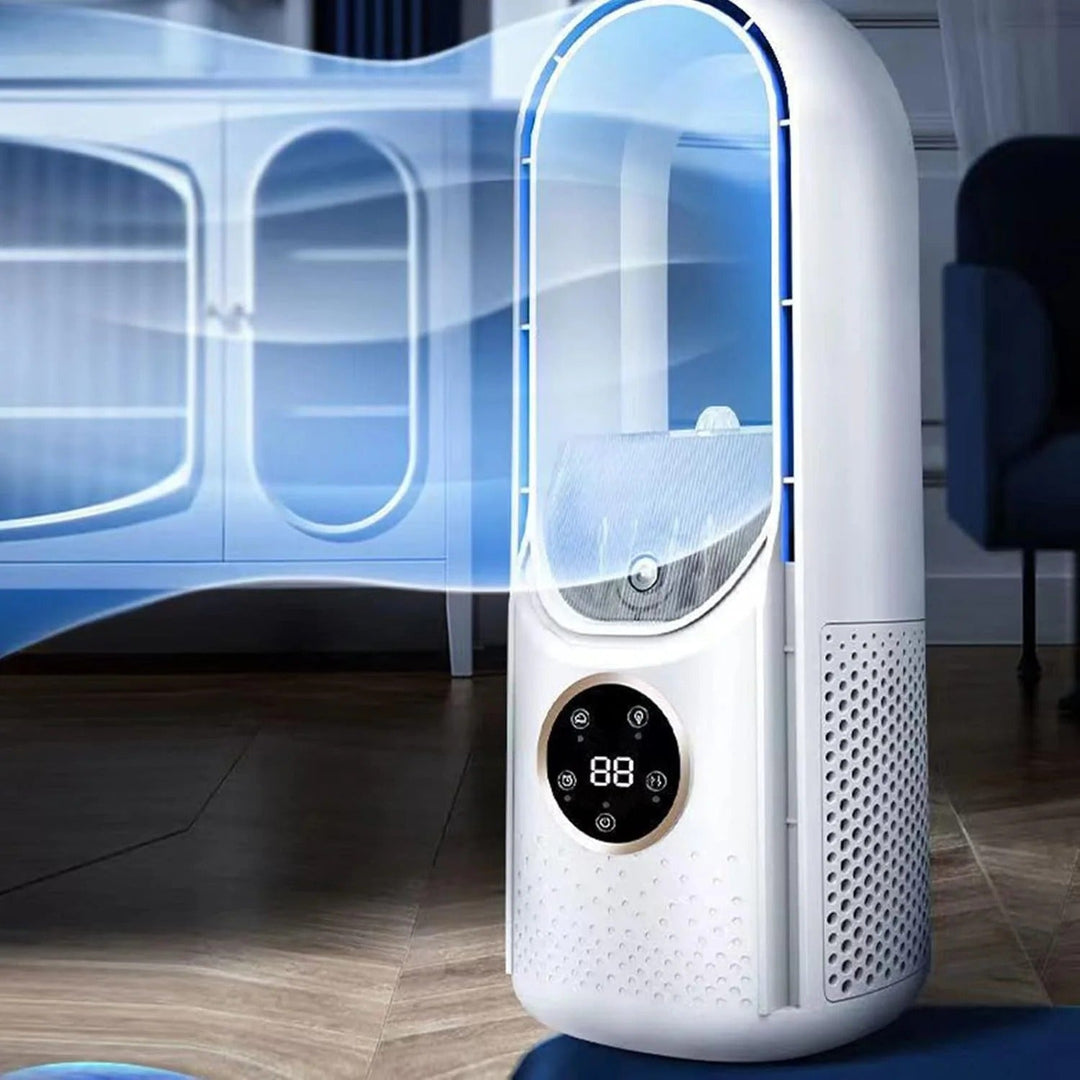 Moderne bladloze ventilator luchtkoeler, veilig en stil, perfect voor een fris binnenklimaat.