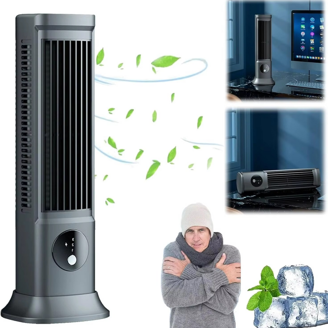 Stille, compacte draagbare airconditioner met 3 snelheden, ideaal voor persoonlijke verkoeling in de zomer.