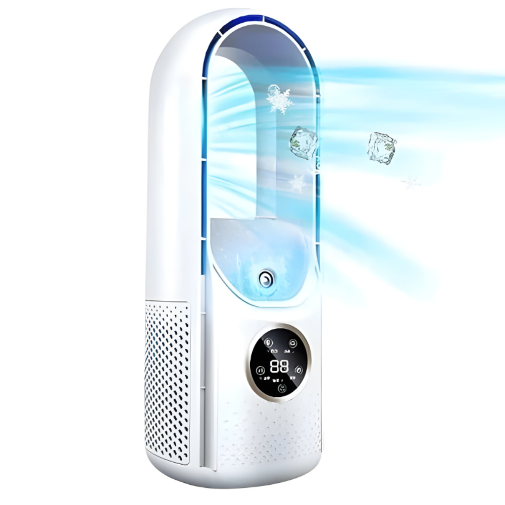 Witte compacte draagbare airco voor flexibele klimaatbeheersing in elke kamer van je huis.