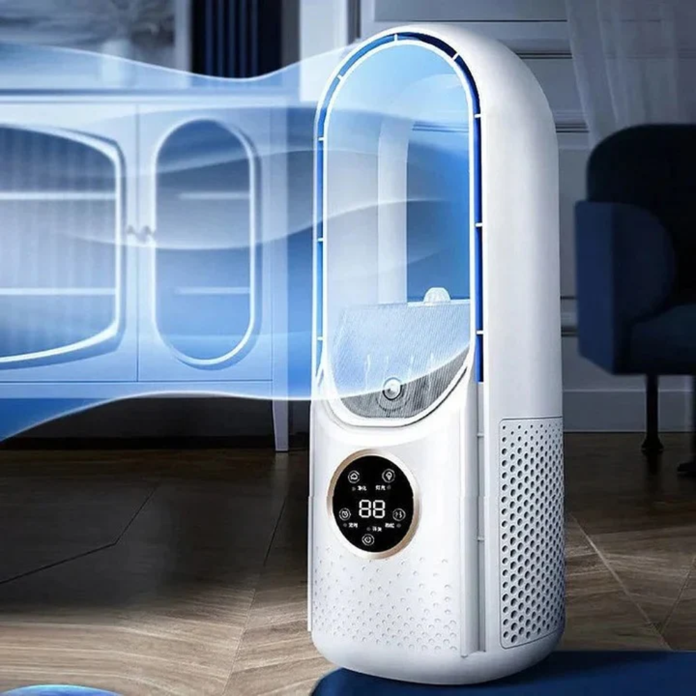 Krachtige maar stille draagbare airconditioner, compact design voor efficiënte en discrete koeling in huis.