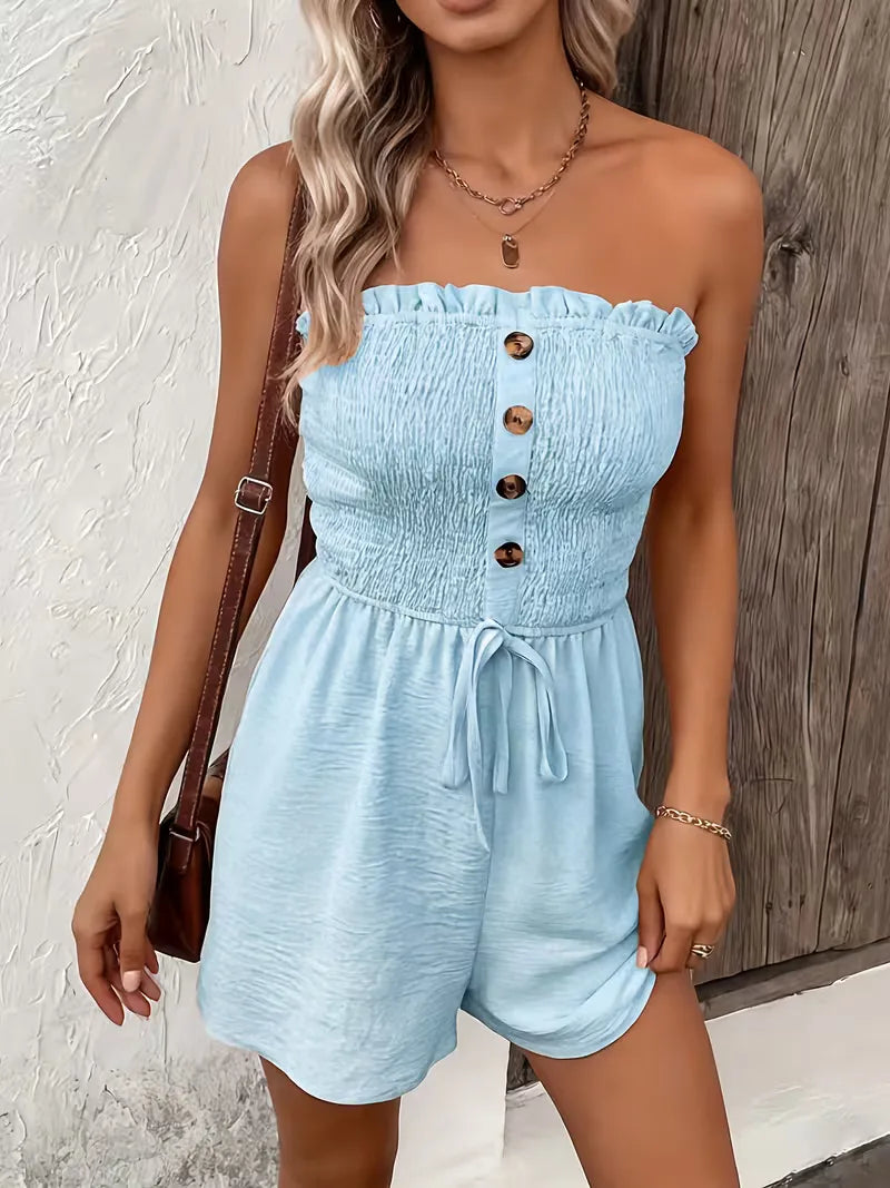 Stijlvolle strapless playsuit voor dames, met wijde pijpen en comfortabele pasvorm.