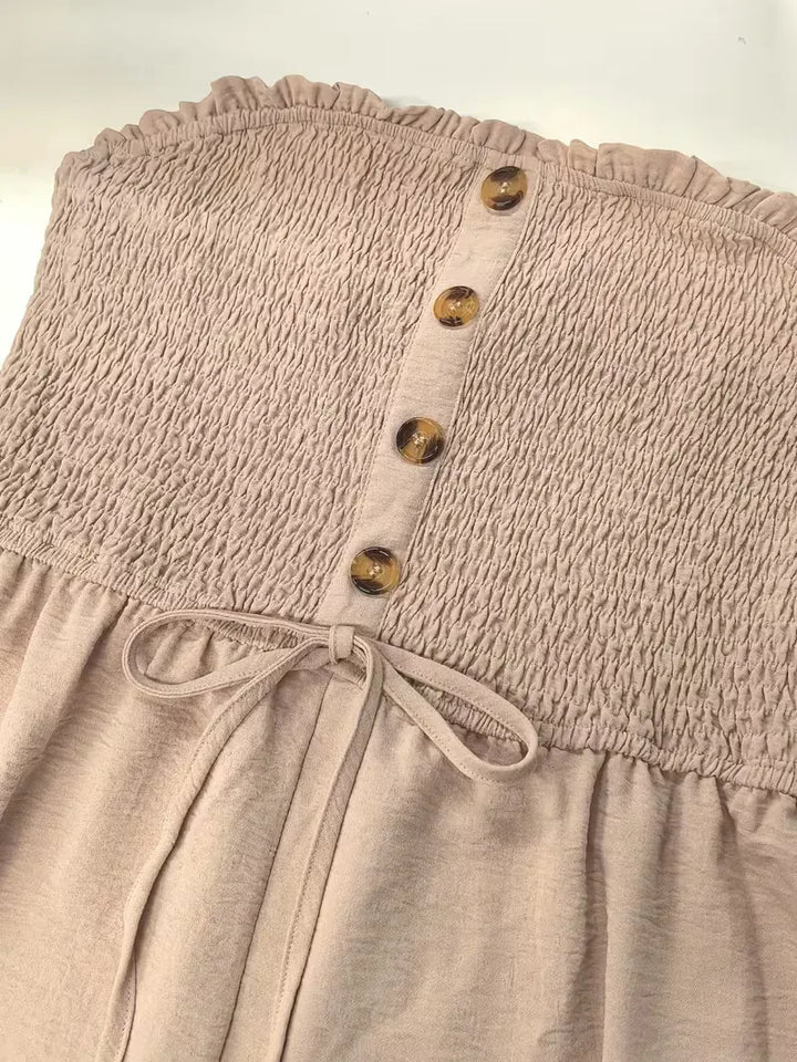 Dames playsuit met wijde pijpen, strapless design en gesmokt lijfje, stijlvolle zomerlook.
