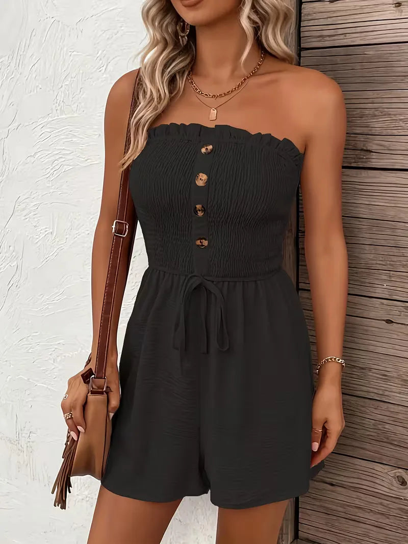 Zomerse strapless playsuit voor vrouwen, met wijde pijpen en comfortabele pasvorm.
