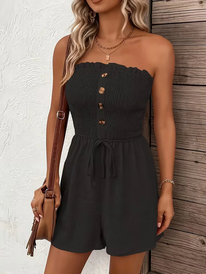 Zomerse strapless playsuit voor vrouwen, met wijde pijpen en comfortabele pasvorm.