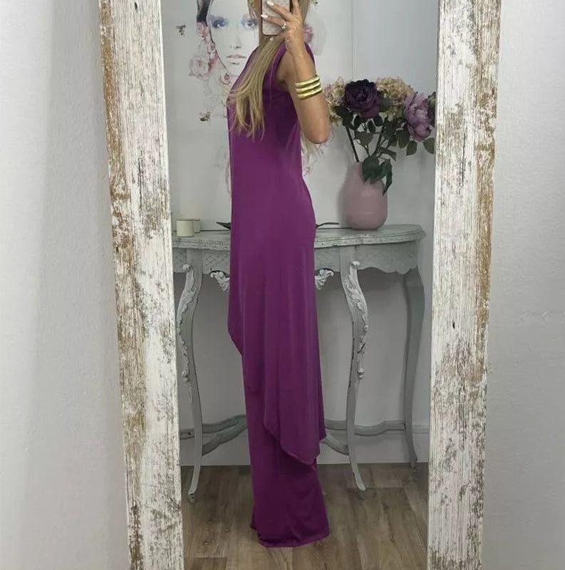 Sylvia tweedelige damesoutfit, elegante top en uitlopende broek, comfortabel en geschikt voor elke gelegenheid.