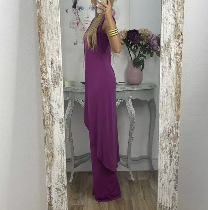 Sylvia tweedelige damesoutfit, elegante top en uitlopende broek, comfortabel en geschikt voor elke gelegenheid.