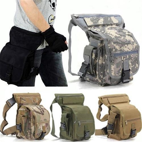 Legergroene tactische beentas voor heren, waterafstotend, multi-zakken. Ideaal voor survival en bushcraft.