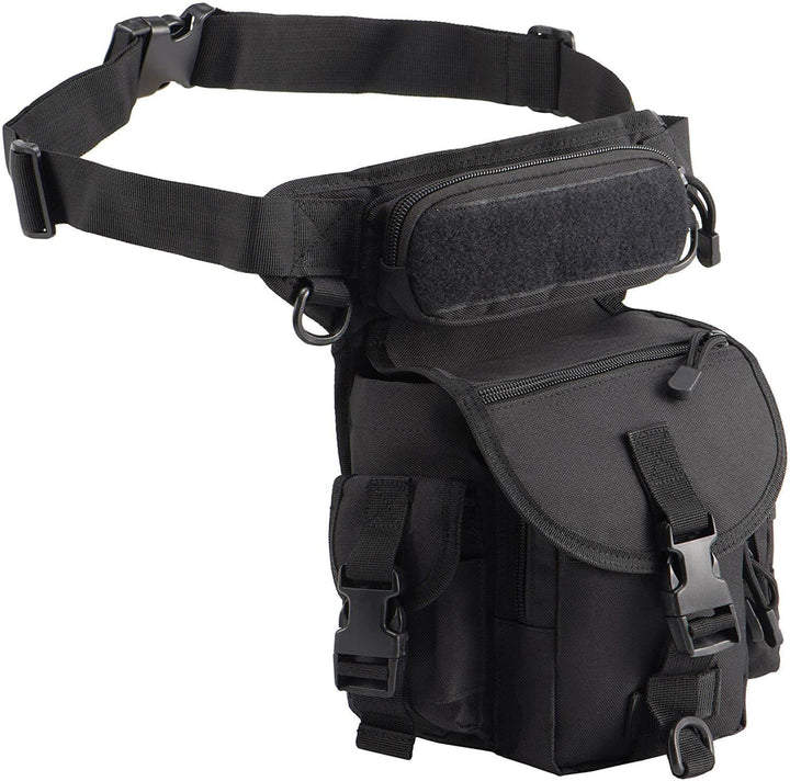 Veelzijdige tactische beentas voor heren; een motor tas, outdoor tas en reispartner in één, in beige.