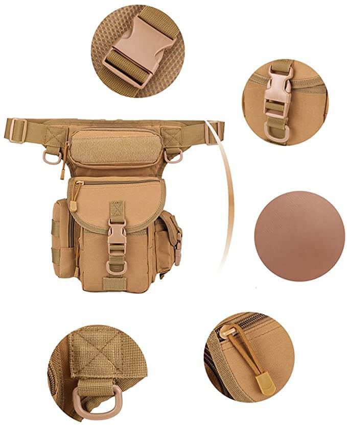 Duurzame been tas met multi-zakken en Molle systeem voor wandelen, kamperen en tactisch gebruik, kleur khaki.