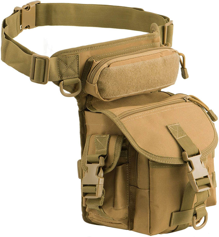 Avontuurlijke waterafstotende heren been tas, perfect voor outdoor met Molle bevestiging, in stijlvol beige.