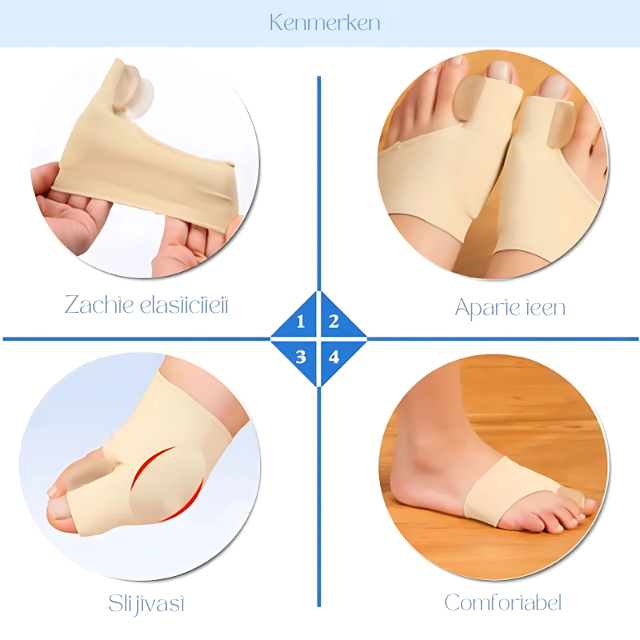 Teenseparator met gelpad voor voetcorrectie, blauw, zacht materiaal, helpt bunion pijn te verlichten, past discreet in schoen