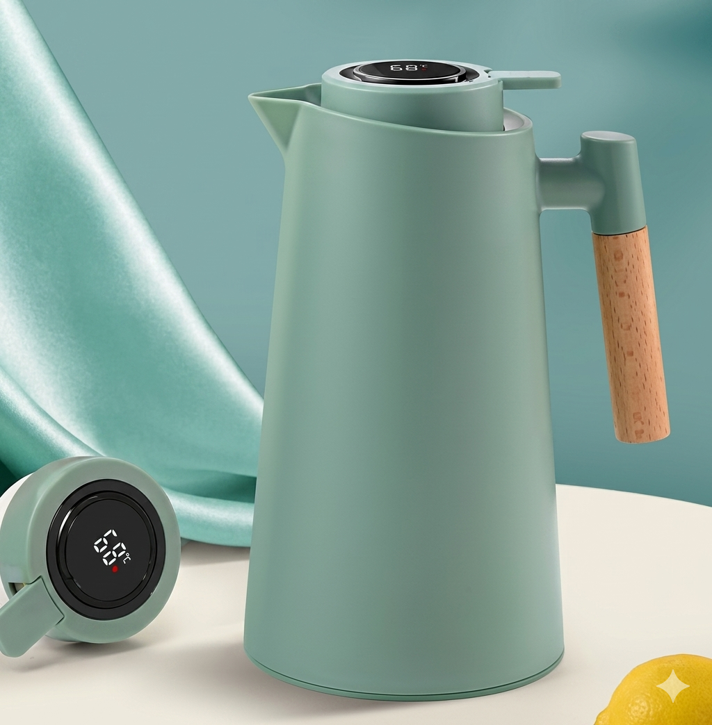 Moderne koffie- en theekan 1 liter met LED temperatuurdisplay; geniet altijd van de juiste dranktemperatuur.