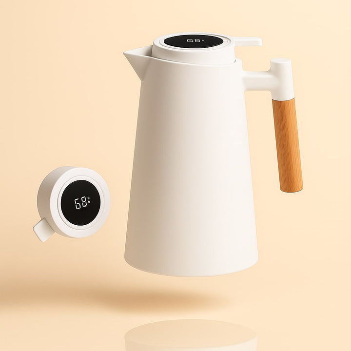 Roestvrijstalen isolatiekan 1 liter met slank design en geïntegreerde temperatuurweergave; duurzaam & praktisch.