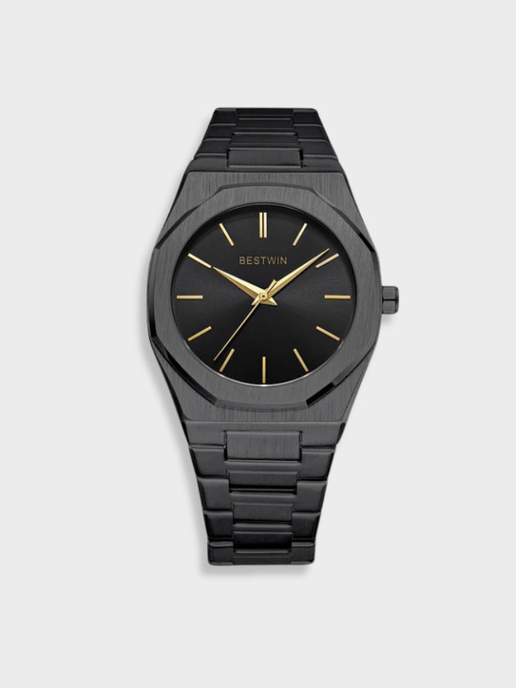 Tijdloos roestvrijstalen horloge met elegante afwerking, klassiek ontwerp, zilveren wijzerplaat en duurzame metalen band.