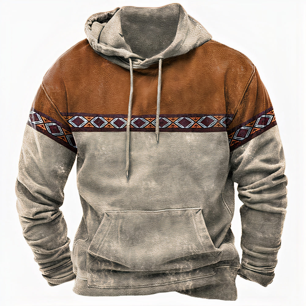 Detailopname van de zachte stof van deze heren retro trui, perfect voor comfortabele wintermode. Vintage sweater.