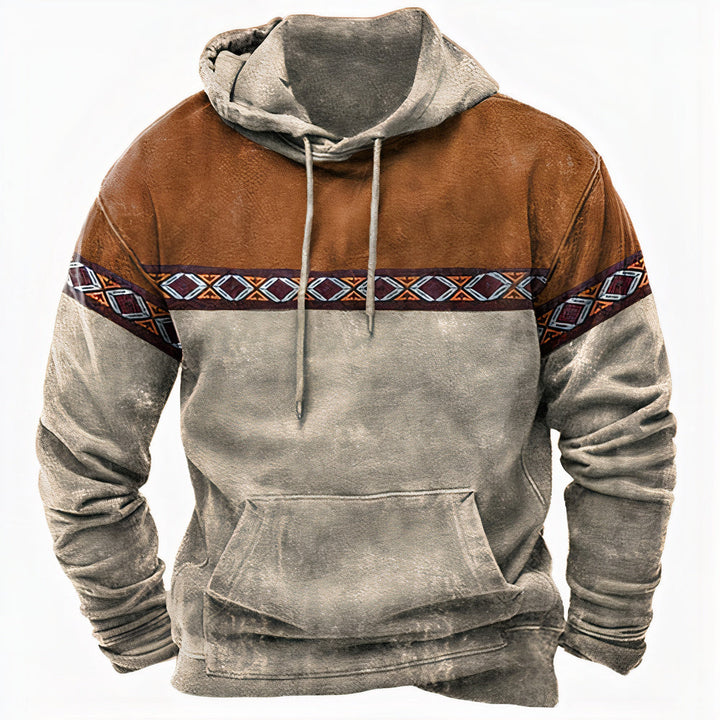Detailopname van de zachte stof van deze heren retro trui, perfect voor comfortabele wintermode. Vintage sweater.
