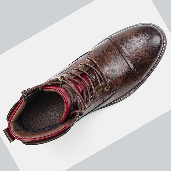 "Tijdloze laarzen voor heren, premium leer, glad ontwerp, comfort, zachte binnenvoering, anti-slip zool."