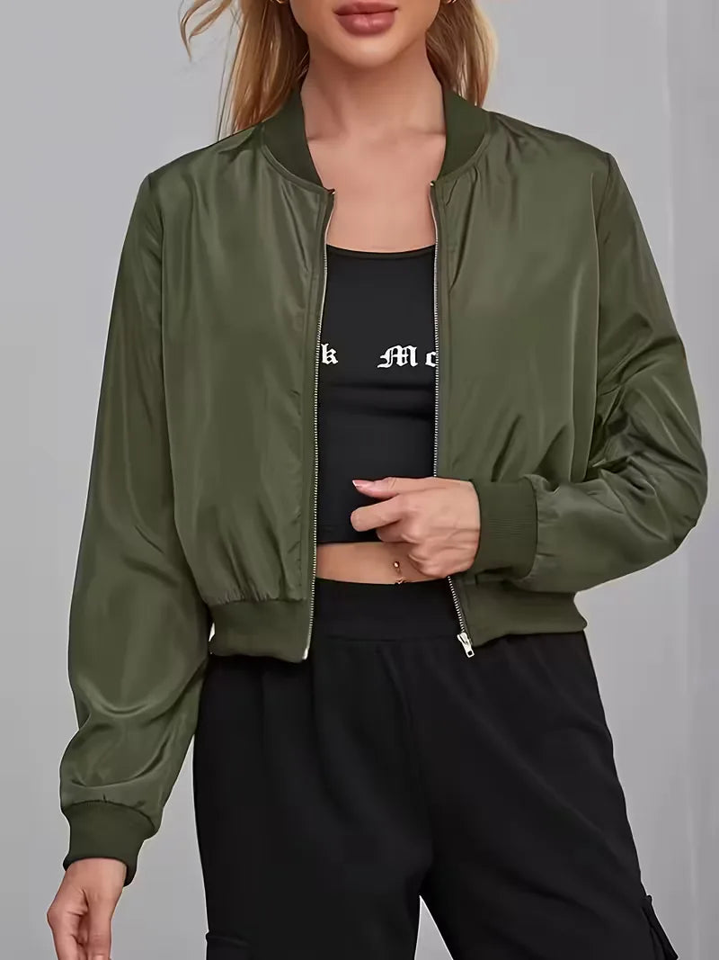 Zwart dames bomberjack, veelzijdig en modieus. Perfecte casual buitenkleding voor lente/herfst.