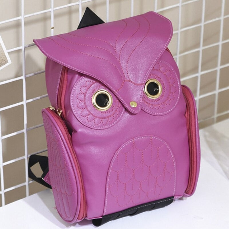 Leren look damesrugzak (PU) met unieke uilenprint. Een stijlvol en multifunctioneel cadeau voor dames.