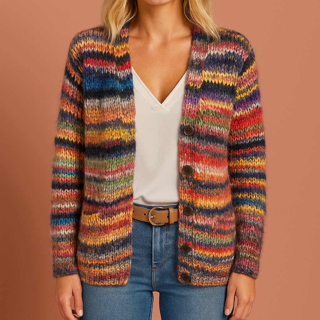 Trendy damesvest met modern rood-blauw kleurendesign, perfect voor een casual en elegante look. Comfortabel.