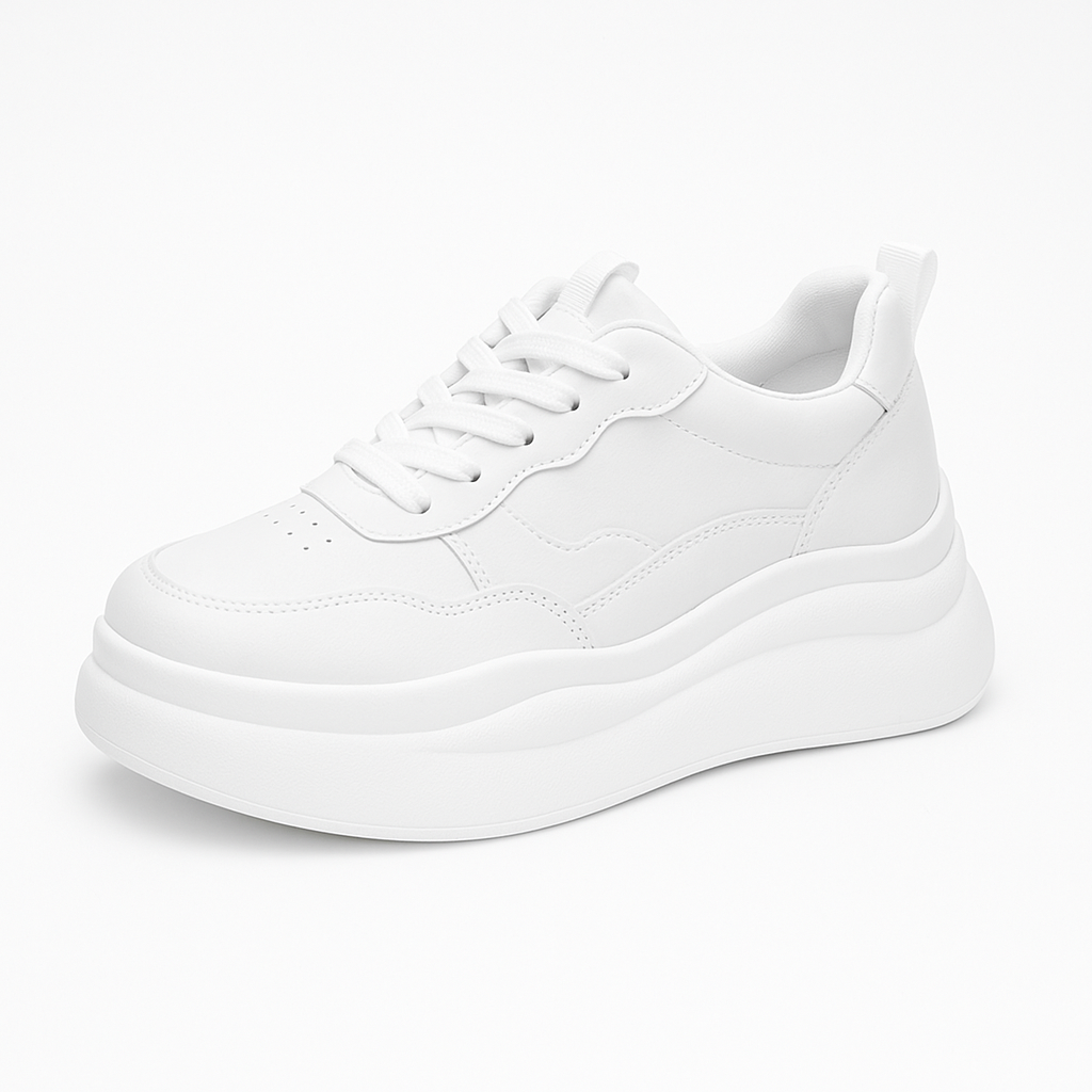 Witte dames plateau sneakers met trendy design. Bieden comfort en hoogte, ideaal voor een fashion-forward outfit.