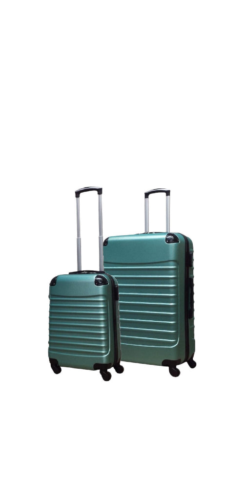 Twee groene hardcase reiskoffers van de Napoli set, flexibel en veilig voor alle reizen.
