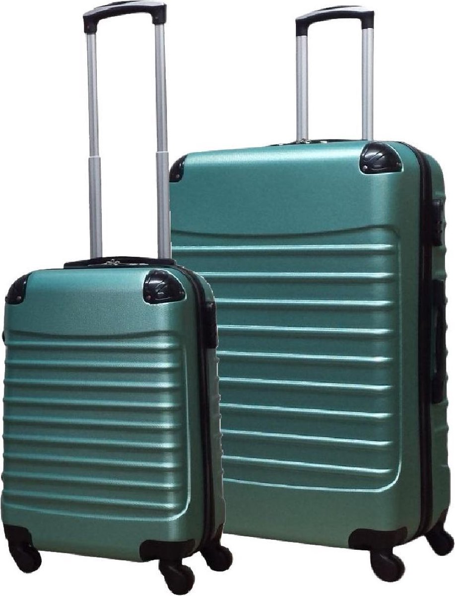 Complete 2-delige groene hardcase kofferset Napoli, ideaal voor vakantie en lange reizen.