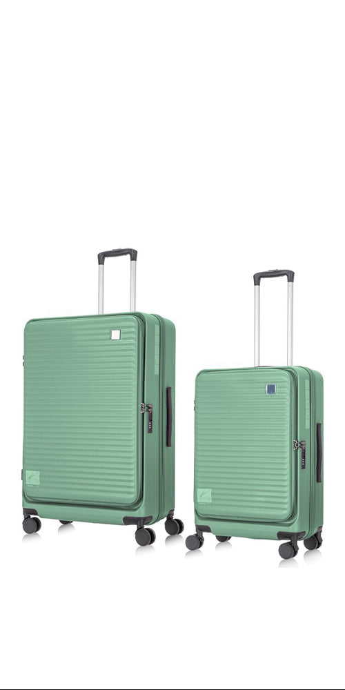 Tweedelige hardcase kofferset met handig laptopvak voor slimme zakenreizen.