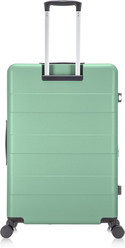 Harde kofferset met laptopvak, verkrijgbaar in lichtgroen, paars, zwart en zilver. Geschikt voor elke reis.