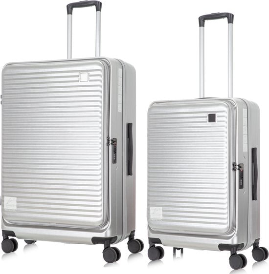 Robuuste harde koffers (set van 2) met laptopvak en uitbreidbaar design; perfect voor avontuurlijke reizen.