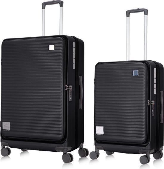 Complete 2-delige hardcase kofferset met veilig laptopvak, ideaal voor zowel vakantie als zakelijk gebruik.