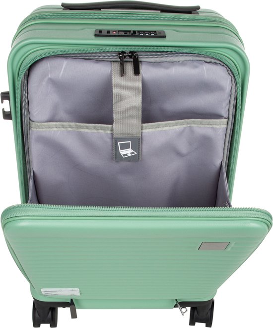 Lichtgroene harde koffers (set van 2) met laptopvak en soepele 360-graden wielen. Perfect voor vakantie.