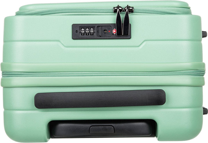 Paarse 2-delige trolley set met harde schaal, speciaal laptopvak en TSA-slot voor veilige reizen.