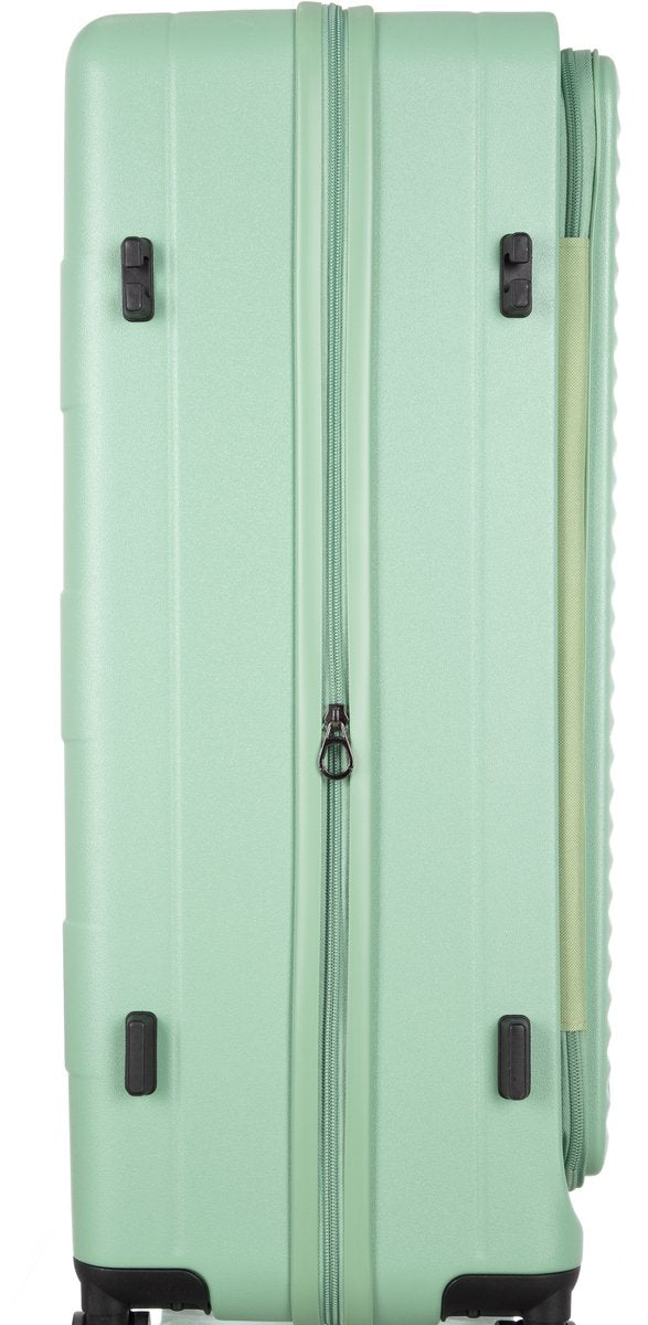 Zilveren 2-delige harde reiskofferset met laptopvak; combineert stijl met functionaliteit voor elke reis.