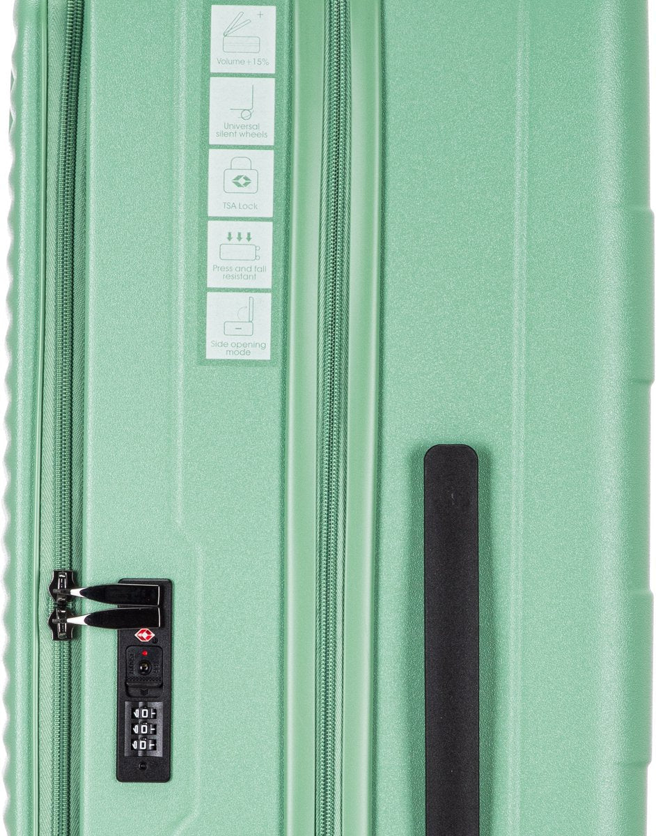 Sterke hardcase kofferset met handig laptopvak en veilig TSA-slot, ontworpen voor comfortabel reizen.
