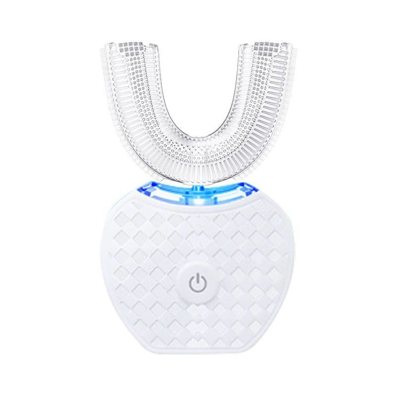 "U-vormige elektrische tandenborstel met ultrasone technologie, voor 360° reiniging, ergonomisch en modern ontwerp."